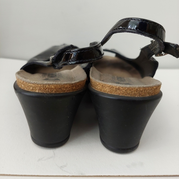 Mephisto Natasia Women's Black Patent Leather Peep-toe Slingback Wedges Size 39 - Picture 5 of 6